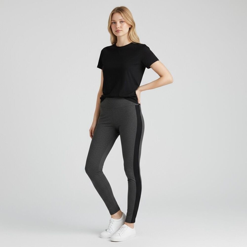 Gray Cotton Leggings w/ Black Track Stripe – Size M, Comfy Everyday Fit